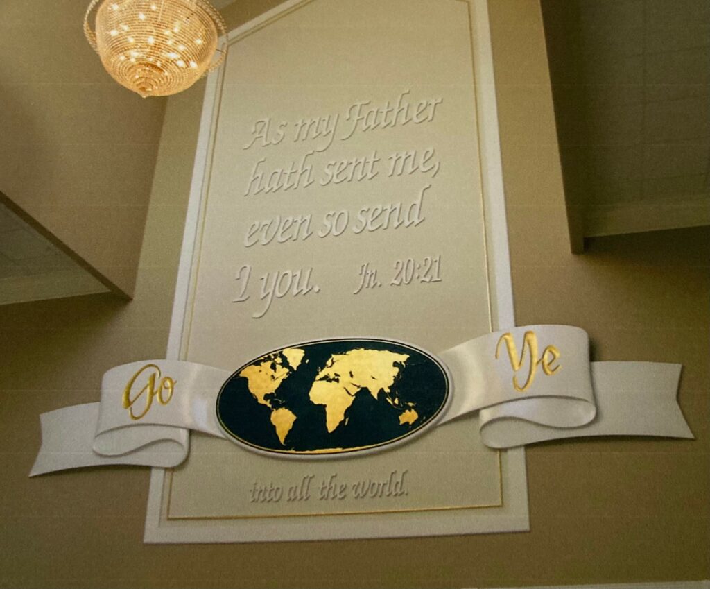 Ron Corder Customs A church with a world map on the wall.